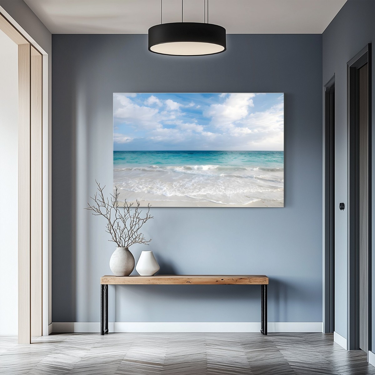 Blue Ocean Waves Beach Relaxing Coastal Wall Art Decor on Framed
