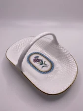Spode TRAPNELL Small Basket Dish Bone China Enamel Hand Painted Medallion ~MINT~
