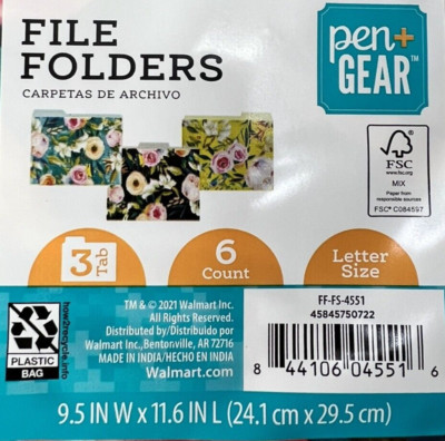 Pen+Gear Poly File Folders, 6 Count 3 Tab 9.5 W x 11.6 L (24.1 cm x 29. ...