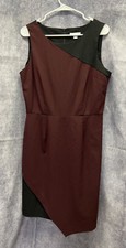 New York&Co Size 10 Burgundy Black Color Block Sheath Dress Asymmetrical Hem Zip