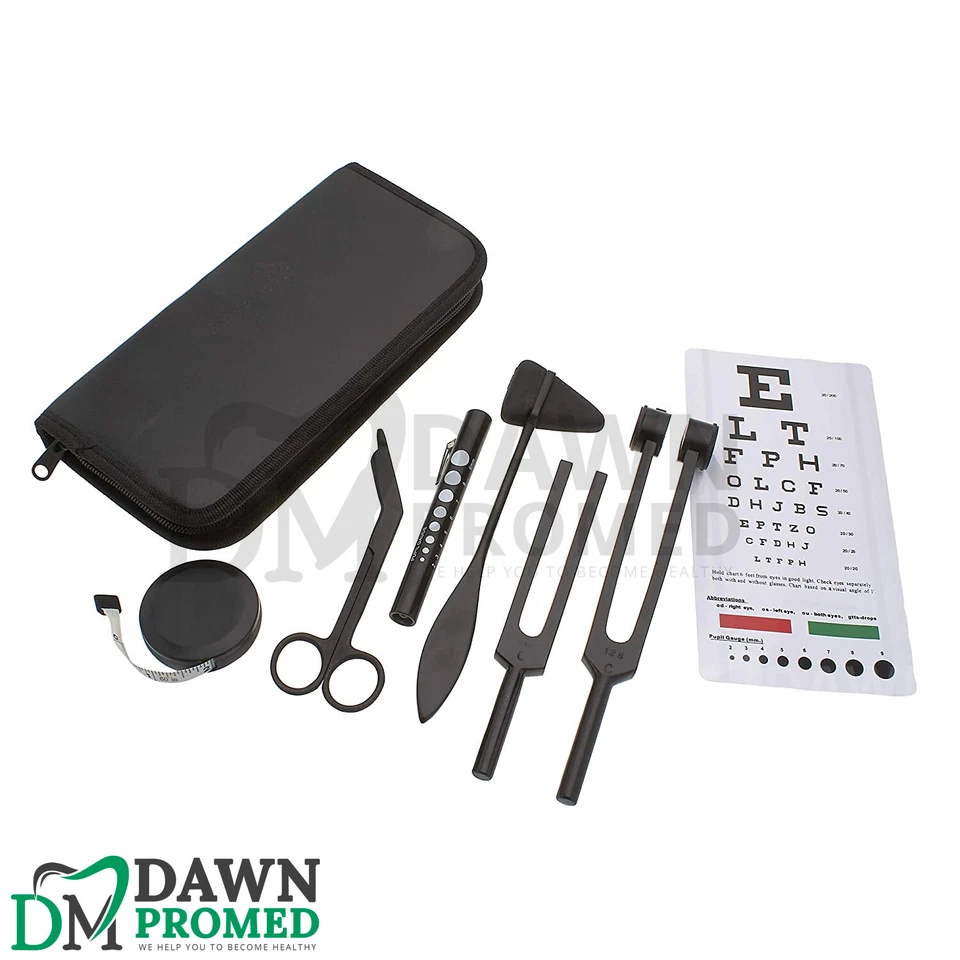 Kit de diagnósticos otorrinolaringológicos tácticos negros de 7 piezas horquillas de afinación, martillo, tijera alemana Gr Foto 3 de 4