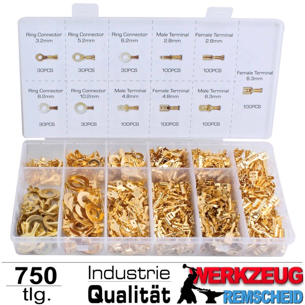 750-Tlg Kabelschuhe Kfz Flach SteckhüLse Kabel Stecker Steckverbinder Sortiment-image