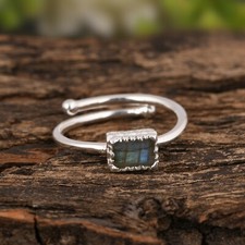 Rectangle Labradorite Sterling Silver Adjustable Ring Engagement Gift Jewelry