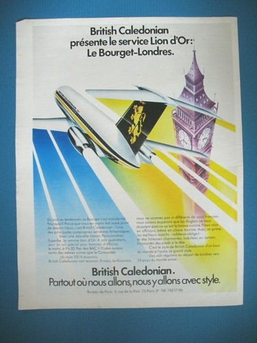 PUBLICITE DE PRESSE BRITISH CALEDONIAN Cie AERIENNE BOURGET LONDRES AD 1971