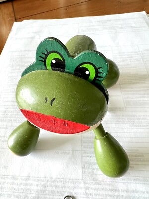Vintage Frog Wooden Hand Held Massager Massage Ball Gift W/ Tag