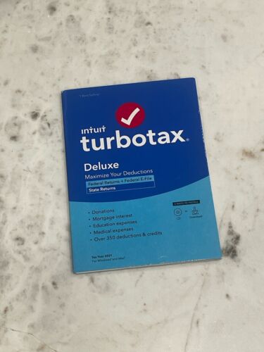 NEW Intuit Turbotax Deluxe 2021 Tax Preparation Software CD Install Deductions - Picture 1 of 3