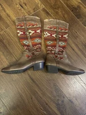 Sofft Leather Aztec Tribal Tapestry Harness boots Brown Mocha Size 10m