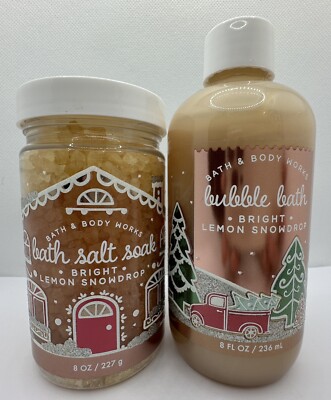 Bath & Body Works Bright Lemon Snowdrop Bubble Bath & Bath Salt Soak Set