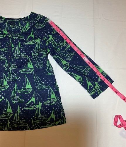 Gap Girls Size XL 12 Navy Blue with Green Boats Lightweight Blouse Beach Summer - Picture 8 of 9