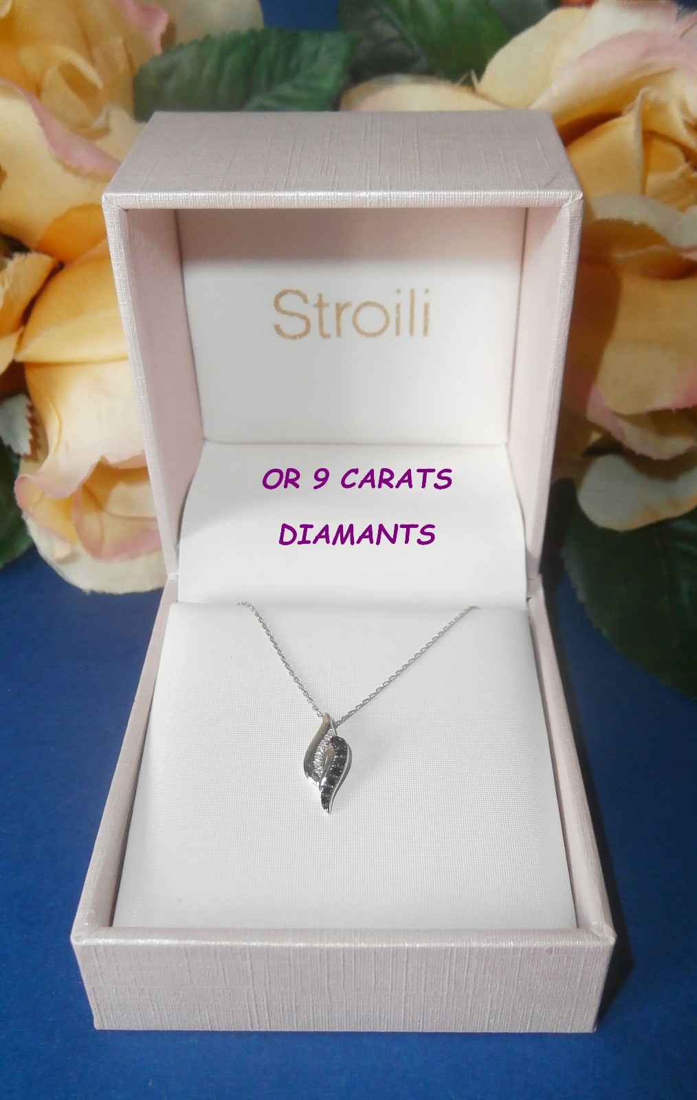 Collier or gris 9 carats et diamants véritables Stroili Oro 375