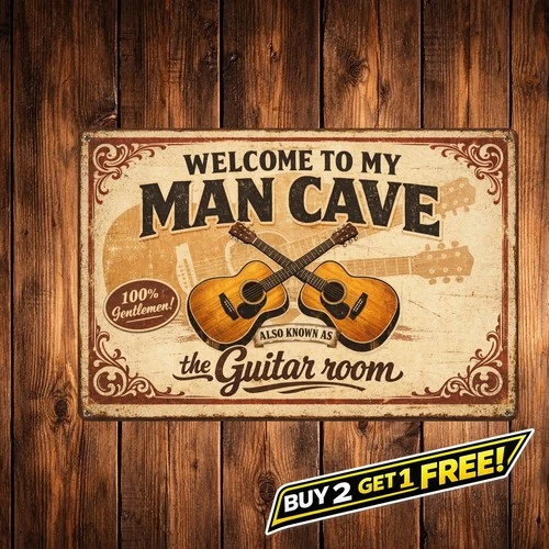 Welcome To My Man Cave The Guitar Room Vintage Tin Metal Sign Plaque
