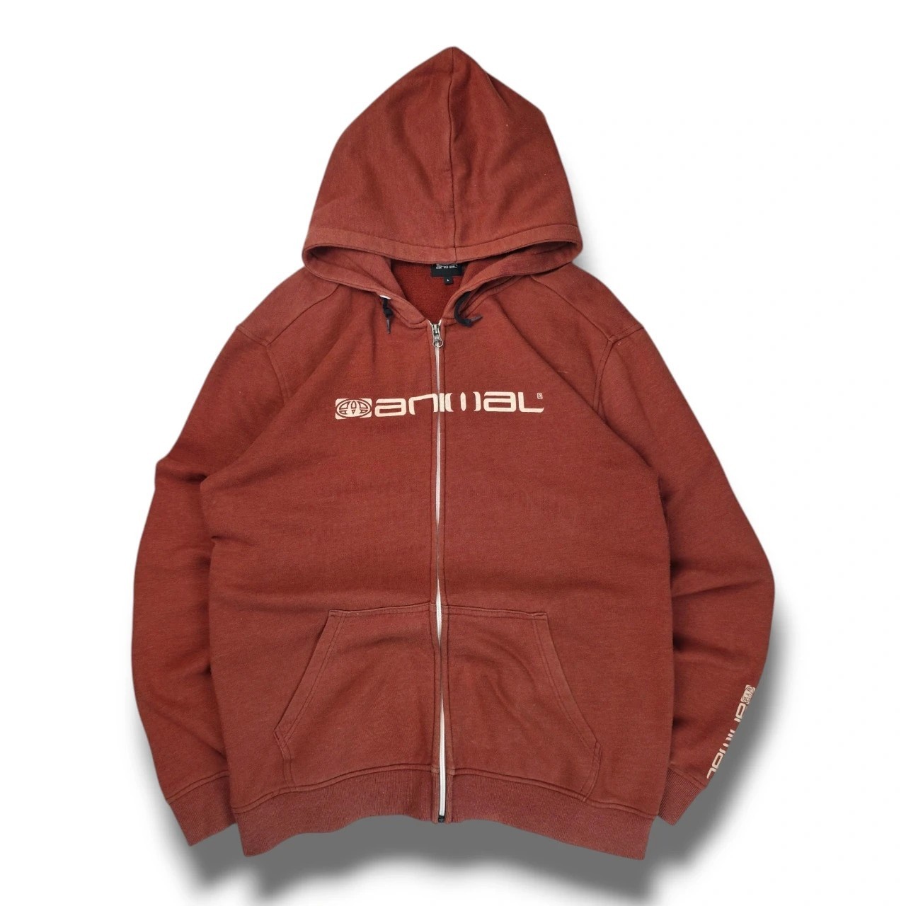 2000s Y2K Animal Orange Sample Graphic Zip up Hoodie Size L