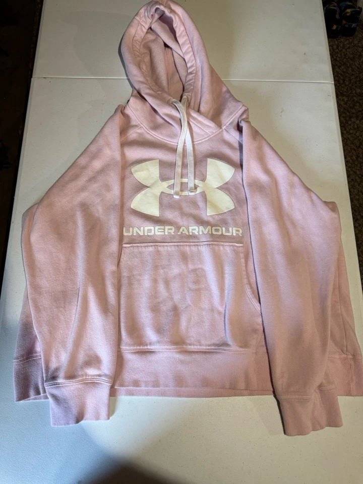 Moletom com capuz Under Armour rosa claro novo com etiquetas~ajuste solto ~feminino XL~Cordão - Imagem 3 de 4
