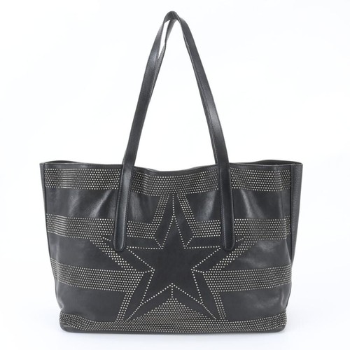 Jimmy Choo Studded Star Tote Leather Black Womens Shoulder Bag A4 Carryall