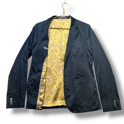 Ted Baker London Navy Blue Two Button Blazer Jacket Womens 2 Patterned Lining
