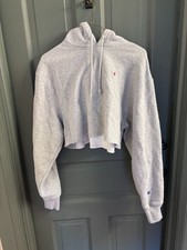 Champion Reverse Weave Cropped Hoodie Women s Small Gray Pullover Sweatshirt