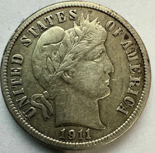 1911-P Barber Dime possibly cleaned/polished