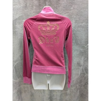 Y2K Track Jacket Womens Small Pink Velour Full Zip Glam Bling DKNY Active
