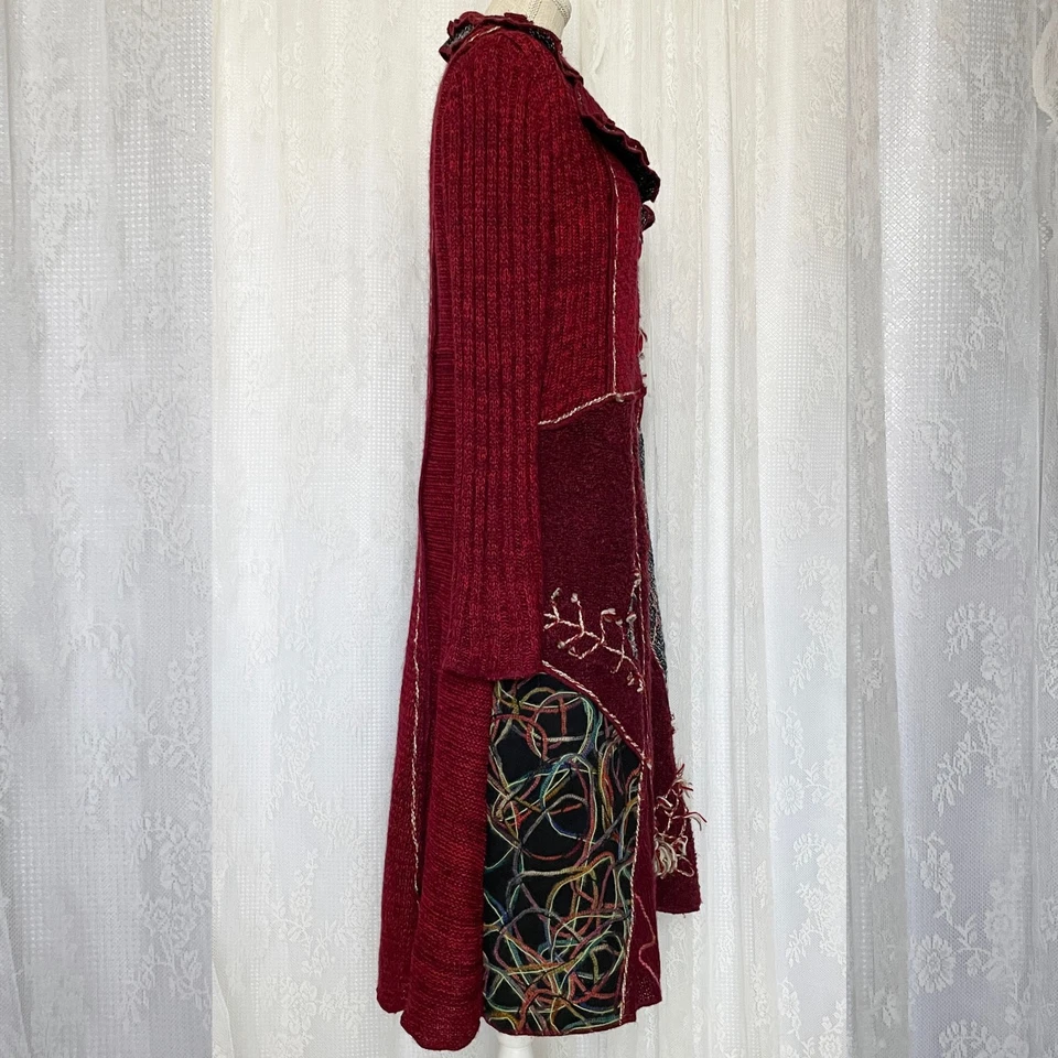 Cárdigan para mujer Pretty Angel Y2K mediano rojo retazos plumero tejido caprichoso Foto 3 de 4