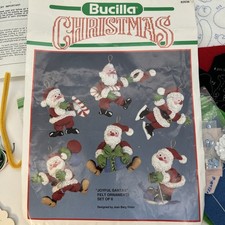 Bucilla Christmas  Joyful Santas  Felt Ornaments Set/6 Partially Worked 82638