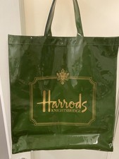 Harrods Knightsbridge London Green PVC Coated Shopper Double Handle Tote Bag