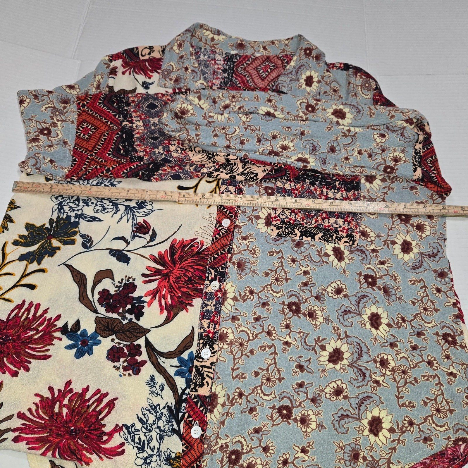 Boho Patchwork Floral Button Down Shirt L Mixed P… - image 7