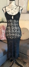 Vintage Y2K GUESS Jeans Black Openwork Crochet Midi Dress - Extra Small