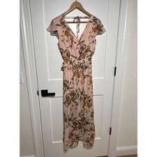 Band of Gypsies Pink Floral Wrap Maxi Dress Flutter Sleeve Boho Small EUC