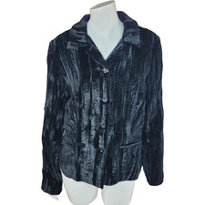 Coldwater Creek Womens Medium Black Velvet Crinkle Jacket Button Down Career NWT