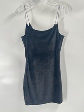 Victorias Secret Black Velvet Ribbed Mini Slip Dress Goth Sz Medium