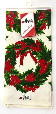 NWT VTG Vera Neumann Cotton Linen Kitchen Tea Towel Christmas Wreath
