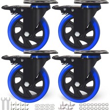 5 Inch Caster Wheels Casters Set 4 Heavy Duty Brake Safety Dual Locking Casters