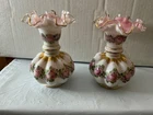 6 1/4" Fenton Charleton Peach Crest Melon Vase Hand Painted Roses & Gold