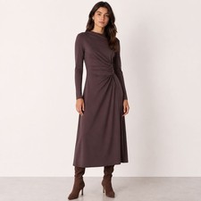 Whistles Chocolate Brown Ruched Detail Bodycon Midi Dress High Neck