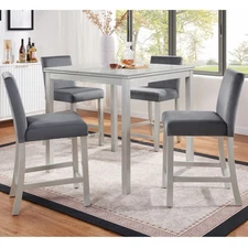 Modern 5 Piece Dining Table Set Wood Square Dining Table & 4 Chair Silver Gray