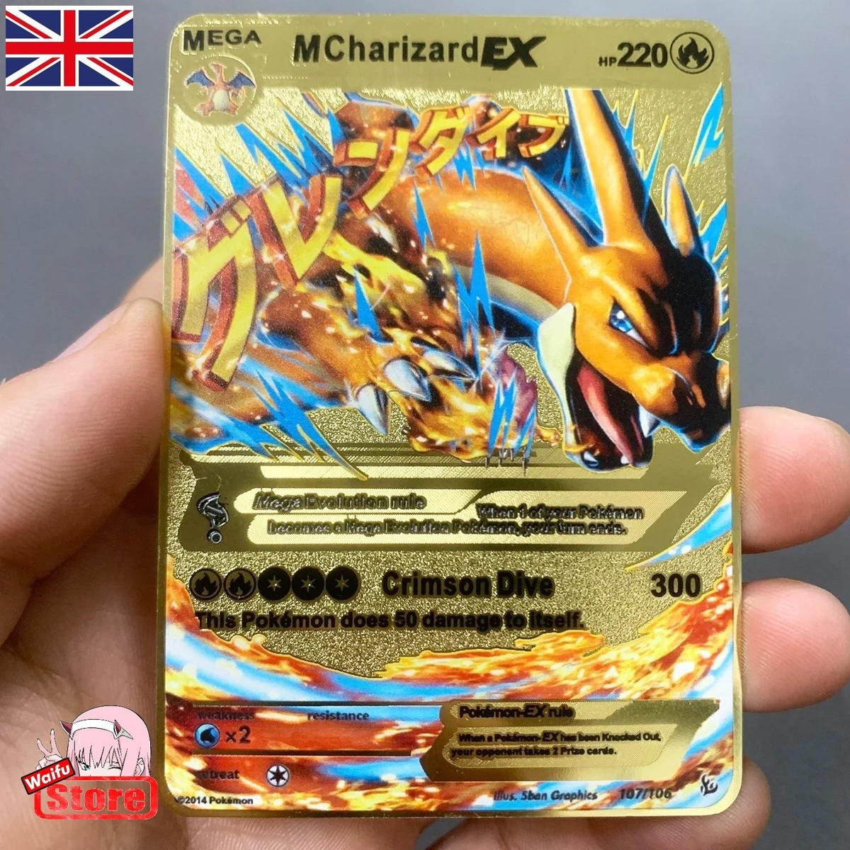 Pokemon Card Mega Charizard EX Pokemon Gold Metal Card - CARTA IN