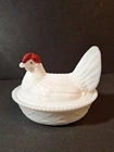 Vintage Westmoreland  Milk Glass Hen On Basket With Looking Head To Side