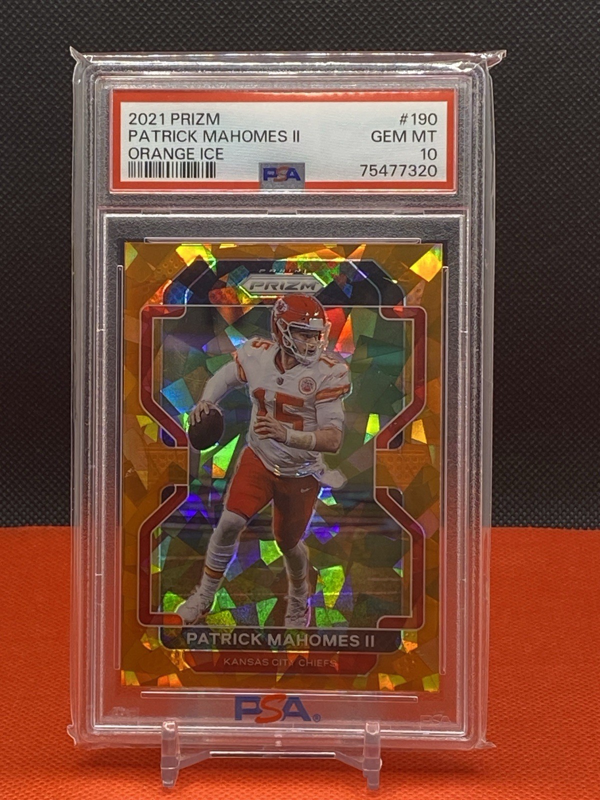 PSA 10 - 2021 Prizm #190 Patrick Mahomes ll -Orange Ice- 2 time Super Bowl MVP