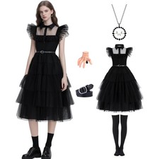 Gothic Ballkleid Damen Schwarz Abendkleid Kostüm Fasching Set M