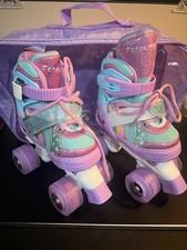 Rainbow Toddler Roller Skates - Adjustable Size 4 Light Up Quad Skates for Kids