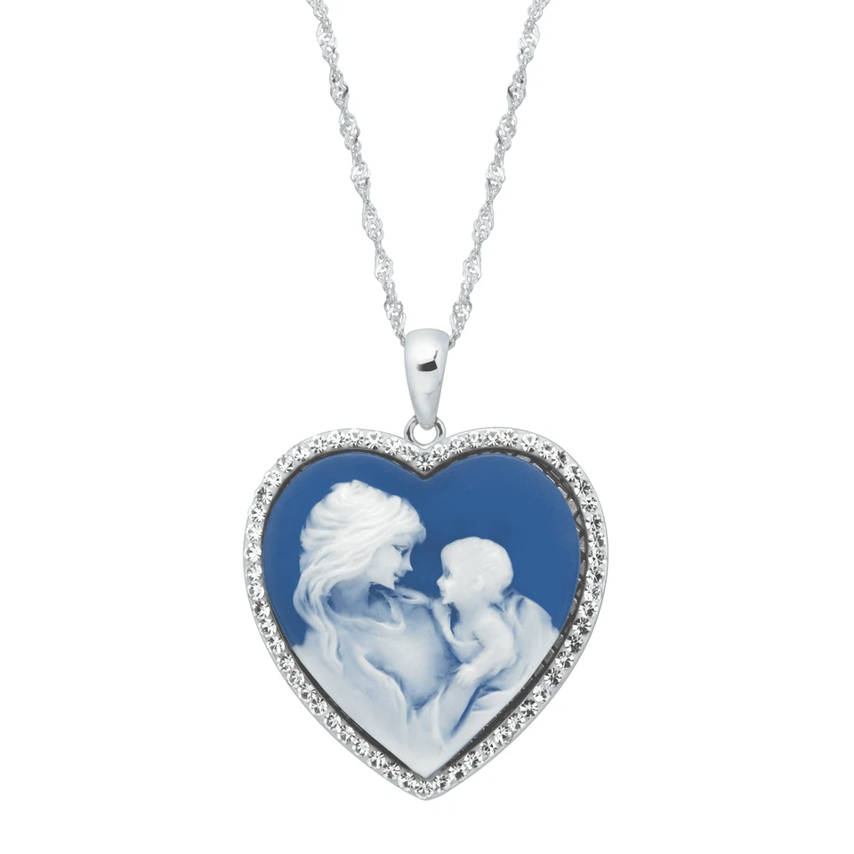 Crystaluxe Mother & Child Heart Necklace with Crystals in Sterling Silver, 18"