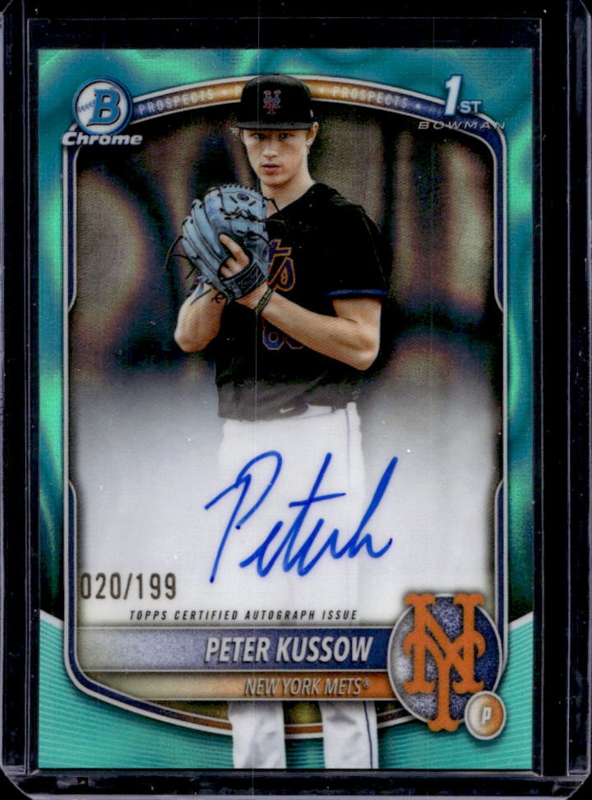2025 Bowman Draft Peter Kussow Chrome Auto Aqua Lava Refractor 1st #/199 Mets