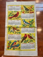Vintage 1974 Kitchen Linen Calendar Tea Towel Beautiful Birds Cardinals Bluebird