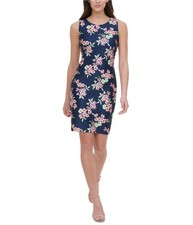 Tommy Hilfiger Womens Floral Scuba Dress, Blue, 14