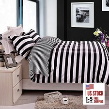3 Pieces Duvet Cover Set Queen Size, Reversible Zipper Full/Queen Black Stripe
