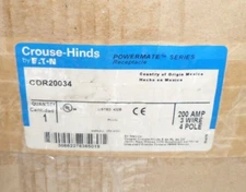 ⭐NEW IN BOX⭐EATON CROUSE HINDS CDR20034 200-Amp PIN&SLEEVE RECEPTACLE 200A 3W 4P