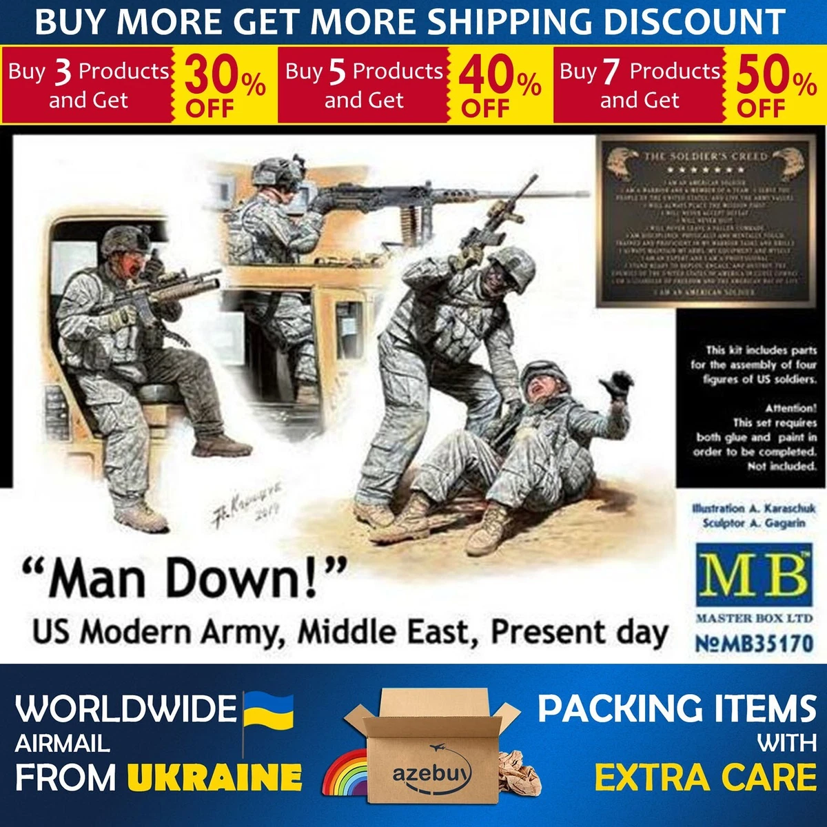 Man Down US Modern Army Middle East Present Day 1 35 Plastic Model Kit MB 35170
