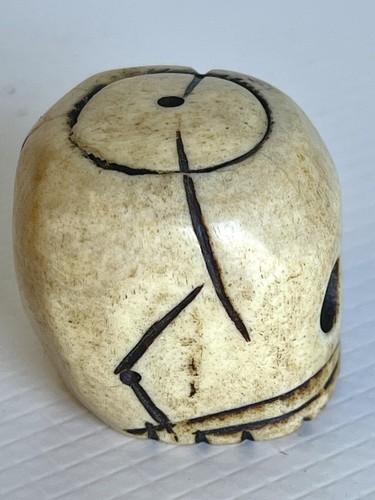 Vintage Rosenkranzkorn geschnitzter Kopf Christus Vanité Memento Mori Totenkopf 19. 3 cm - Bild 4 von 7