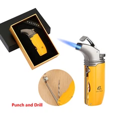 Galiner Windproof Metal Cigar Lighter 2 Jet Flame Torch Lighter Punch Gift Box