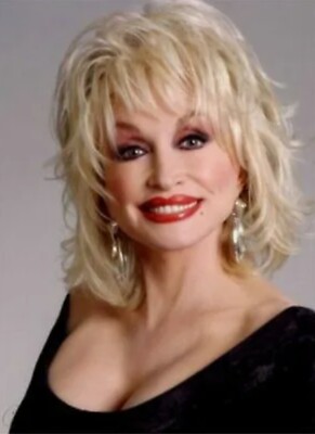Dolly Parton Blond Mid-Length Synthetic Capless Wigs For Older Women 14 Inches